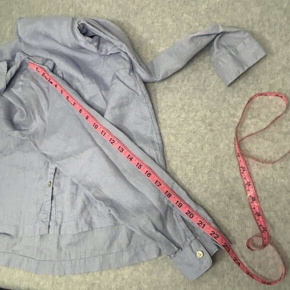 J. JILL Linen Top Missy XS Light Blue 3/4 Sleeve High Low Hem V-Neck Button - Picture 9 of 9